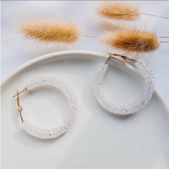 Jewelry - Elegant White Hoop Earrings